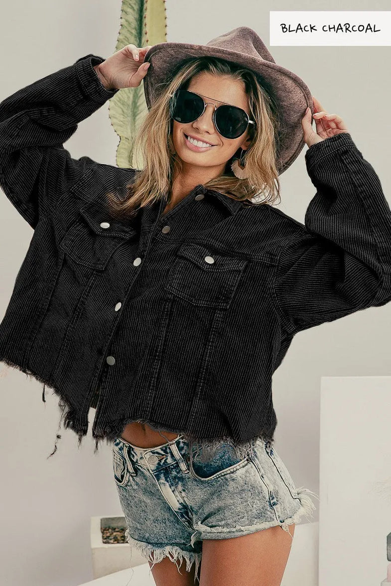 BiBi Vintage Washed Corduroy Jacket - SwagglyLife Home & Fashion